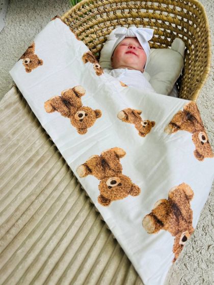 ❤ Плед в пологовий, мінкі плюш, без утеплювача, 100см на 80см. Колір, принт - Плюш смужка беж, плюшеві ведмедики (#3075955) ✓ An 2