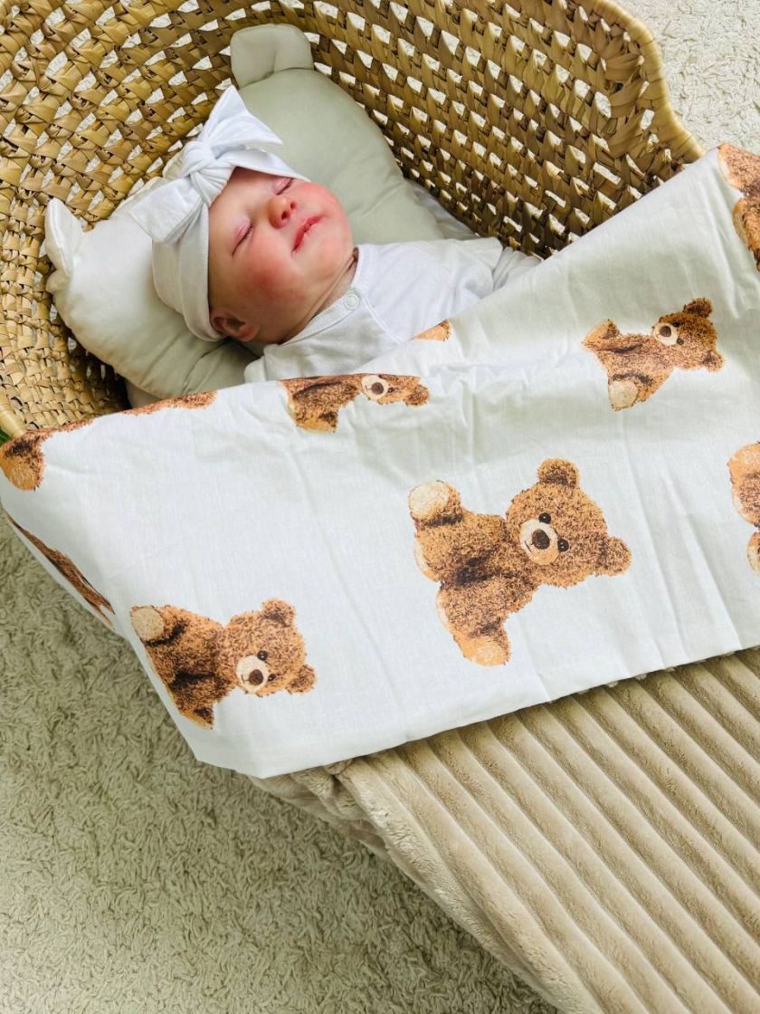 ❤ Плед в пологовий, мінкі плюш, без утеплювача, 100см на 80см. Колір, принт - Плюш смужка беж, плюшеві ведмедики (#3075955) ✓ An