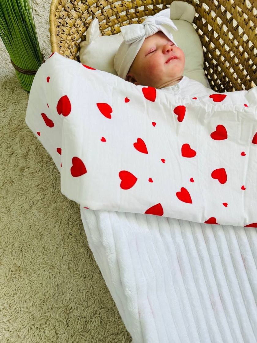 ❤ Плед в пологовий, мінкі плюш, без утеплювача, 100см на 80см. Колір, принт - Плюш смужка білий, сердця червоні (#63788261) ✓ An