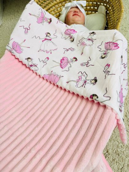 ❤ Плед в пологовий, мінкі плюш, без утеплювача, 100см на 80см. Колір, принт - Плюш смужка рожевий , балерини (#92045077) ✓ Anna  2