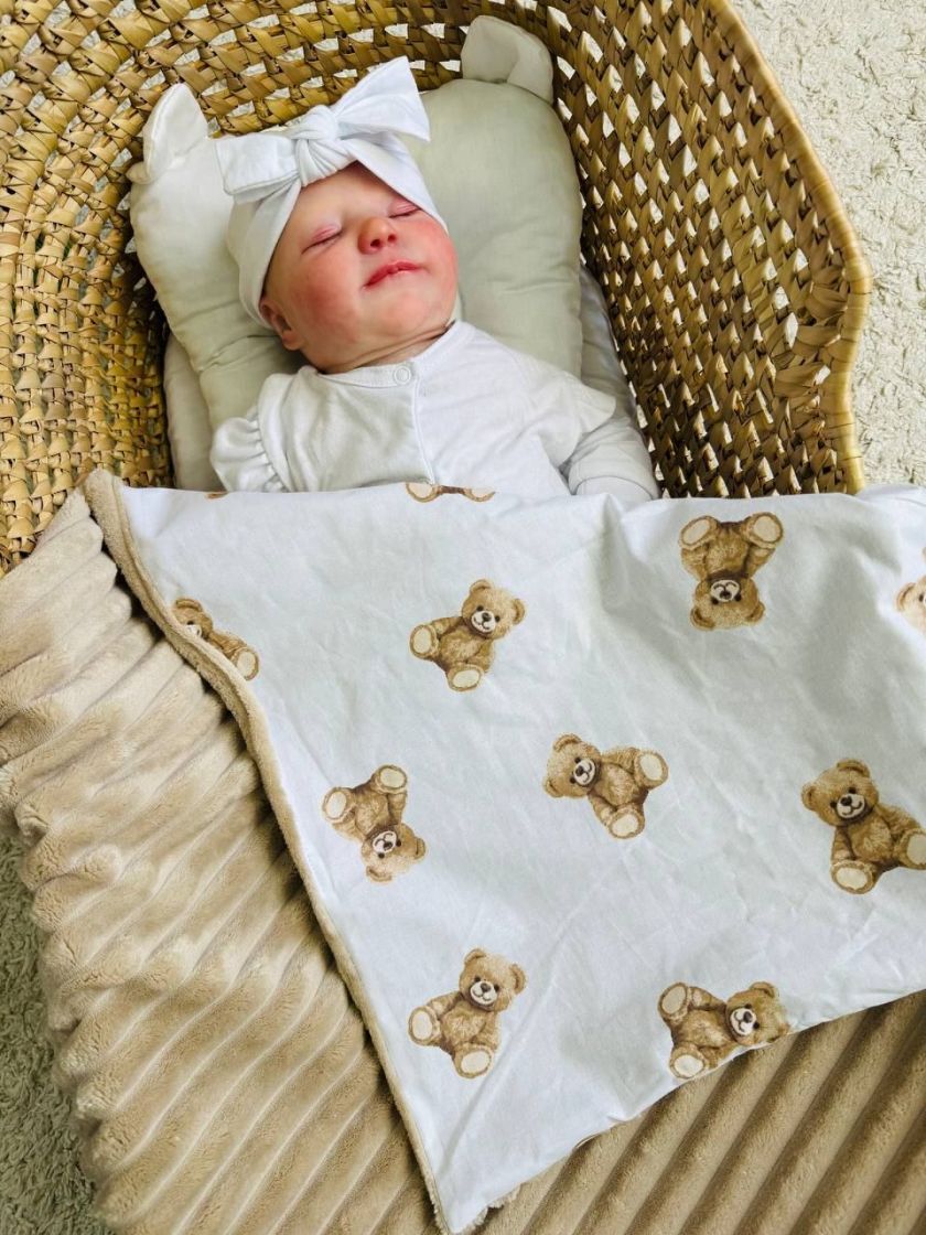 ❤ Плед в пологовий, мінкі плюш, без утеплювача, 100см на 80см. Колір, принт - Плюш смужка беж, сидячі ведмедики (#96789859) ✓ An