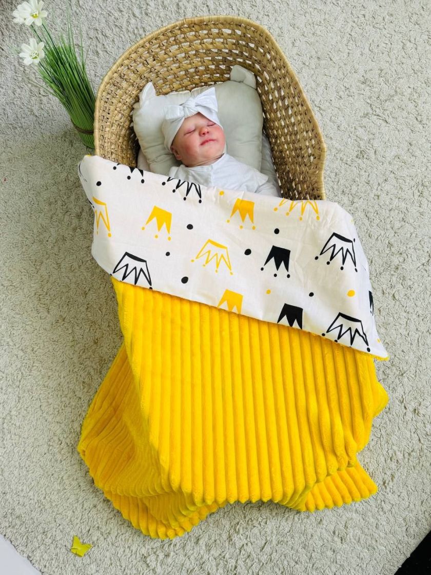 ❤ Плед в пологовий, мінкі плюш, без утеплювача, 100см на 80см. Колір, принт - Плюш смужка жовтий, корони (#57807932) ✓ Anna Konv