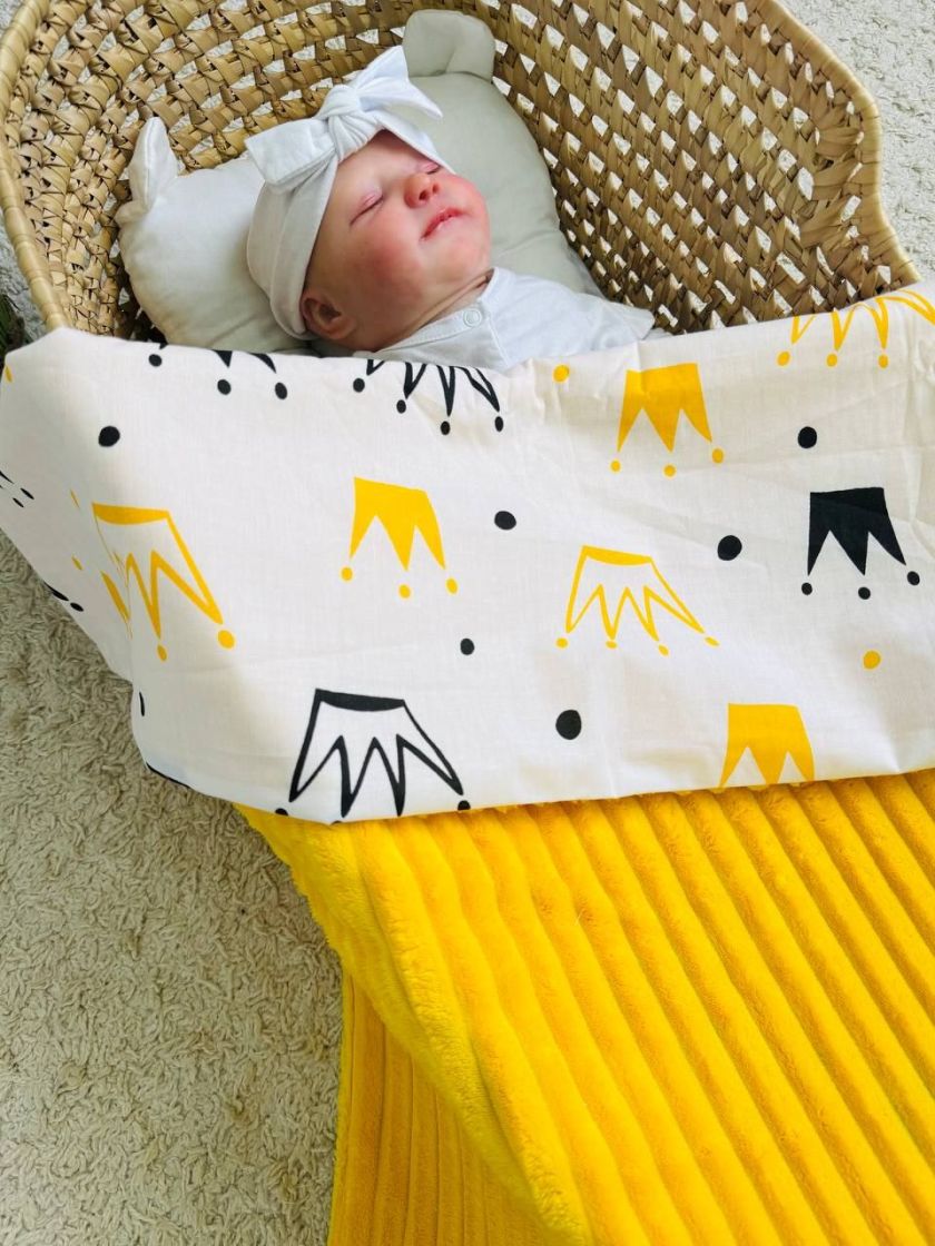 ❤ Плед в пологовий, мінкі плюш, без утеплювача, 100см на 80см. Колір, принт - Плюш смужка жовтий, корони (#57807932) ✓ Anna Konv