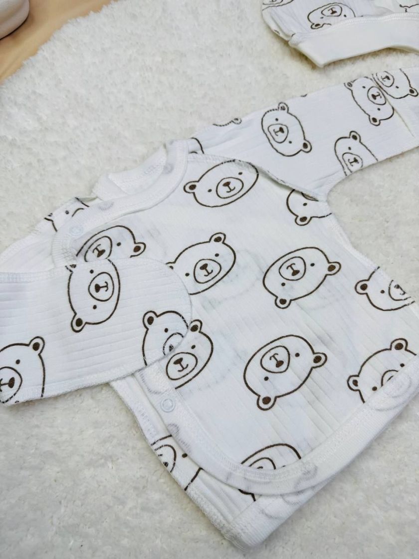 ❤ Комплект 3ка з сороч. 56-62, рубчик, Ромашка. Принт - Молочний з ведмедиками. Розмір - 56 (#95011900) ✓ Anna Konvert