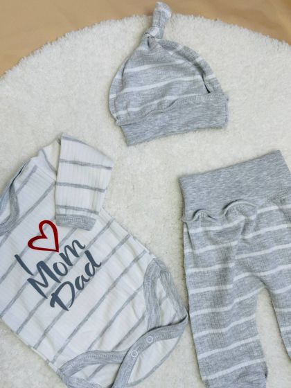 ❤ Комплект 3ка з боді, рубчик принт, Ромашка. Принт - Сірий в смужку I love mom,Dad. Розмір - 56-62 (#89489255) ✓ Anna Konvert
