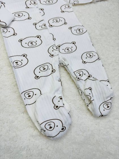 ❤ Чоловічок інтерлок в рубчик, Ромашка. Принт - Молочний з ведмедиками. Розмір - 56-62см (#29122400) ✓ Anna Konvert 2