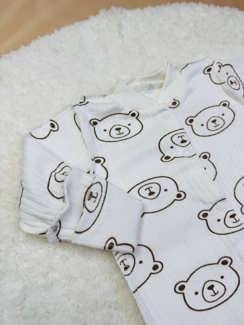 ❤ Чоловічок інтерлок в рубчик, Ромашка. Принт - Молочний з ведмедиками. Розмір - 56-62см (#29122400) ✓ Anna Konvert