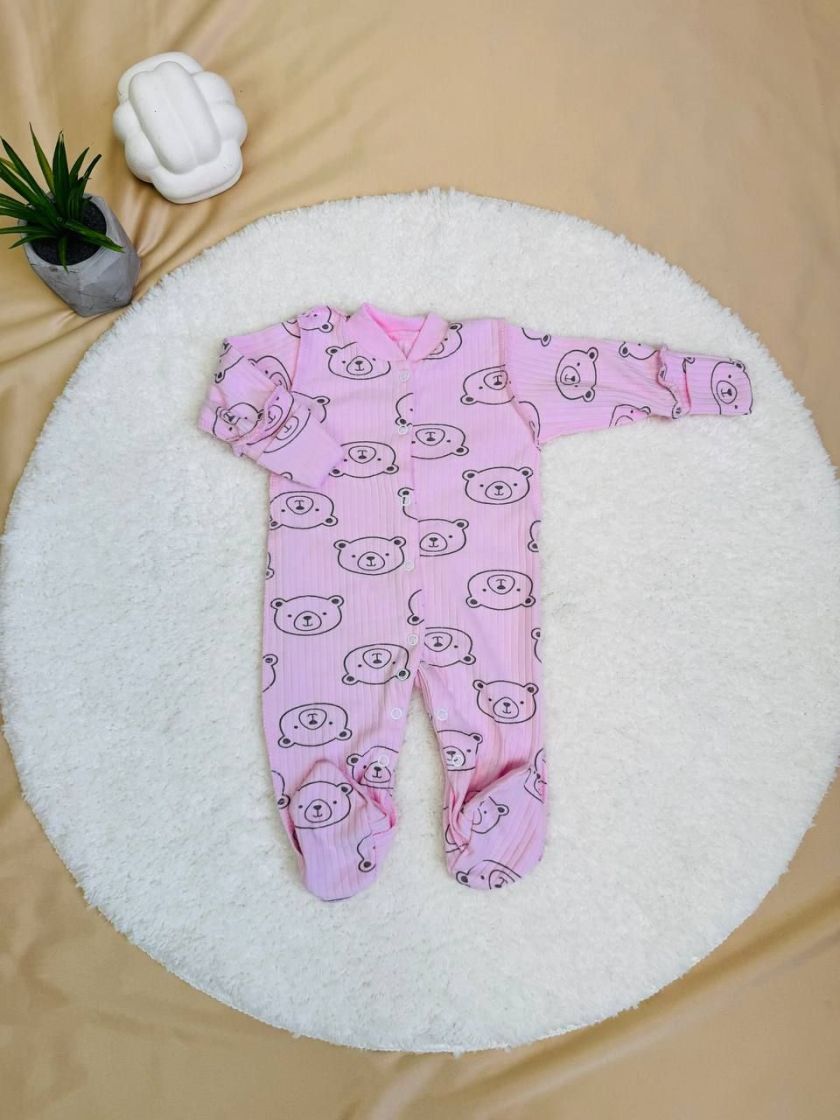 ❤ Чоловічок інтерлок в рубчик, Ромашка. Принт - Рожевий з ведмедиками. Розмір - 56-62см (#74832014) ✓ Anna Konvert