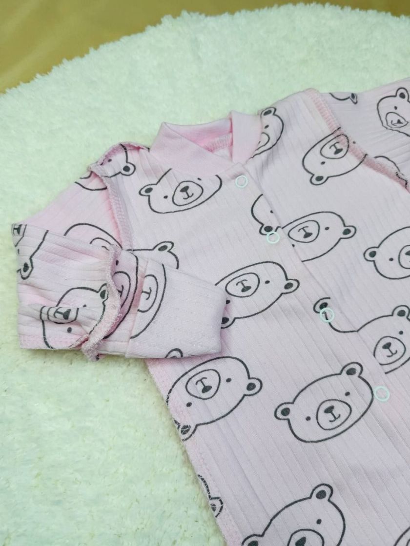 ❤ Чоловічок інтерлок в рубчик, Ромашка. Принт - Рожевий з ведмедиками. Розмір - 56-62см (#74832014) ✓ Anna Konvert