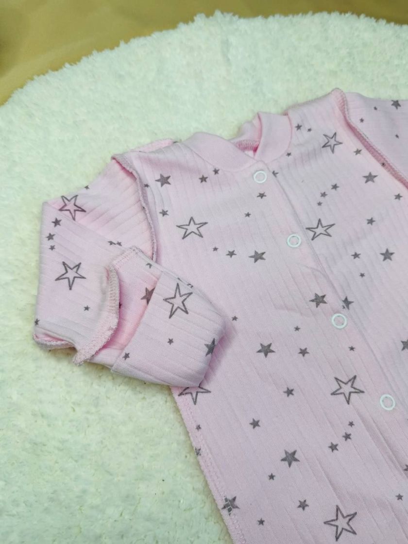 ❤ Чоловічок інтерлок в рубчик, Ромашка. Принт - Рожевий з зірочками. Розмір - 56-62см (#48666411) ✓ Anna Konvert