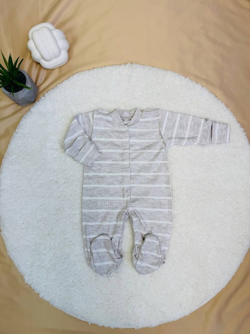 ❤ Чоловічок інтерлок в рубчик, Ромашка. Принт - Бежевий в смужку. Розмір - 62-68см (#81686884) ✓ Anna Konvert