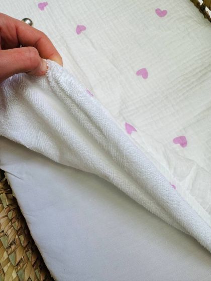 ❤ Простирадло муслін непромакаюче у візочок на гумці. Колір - Сердечка лілові на білому (#87965848) ✓ Anna Konvert