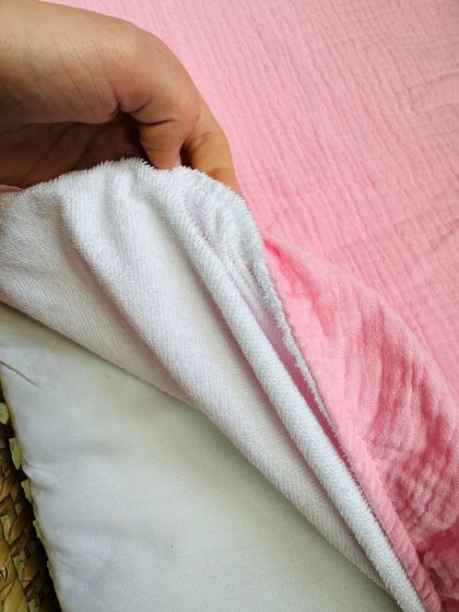 ❤ Простирадло муслін непромакаюче у візочок на гумці. Колір - Рожевий однотон (#86155091) ✓ Anna Konvert 2