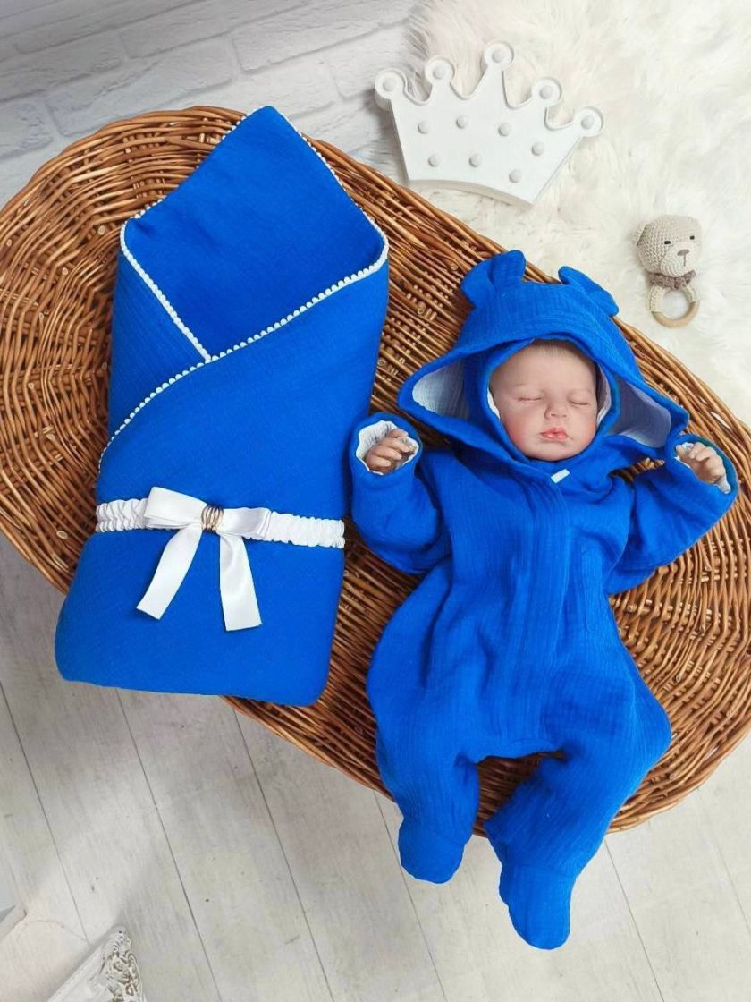 ❤ Мусліновий ромпер з шапочкою, 0-3 міс. Колір - Індиго (#14347515) ✓ Anna Konvert