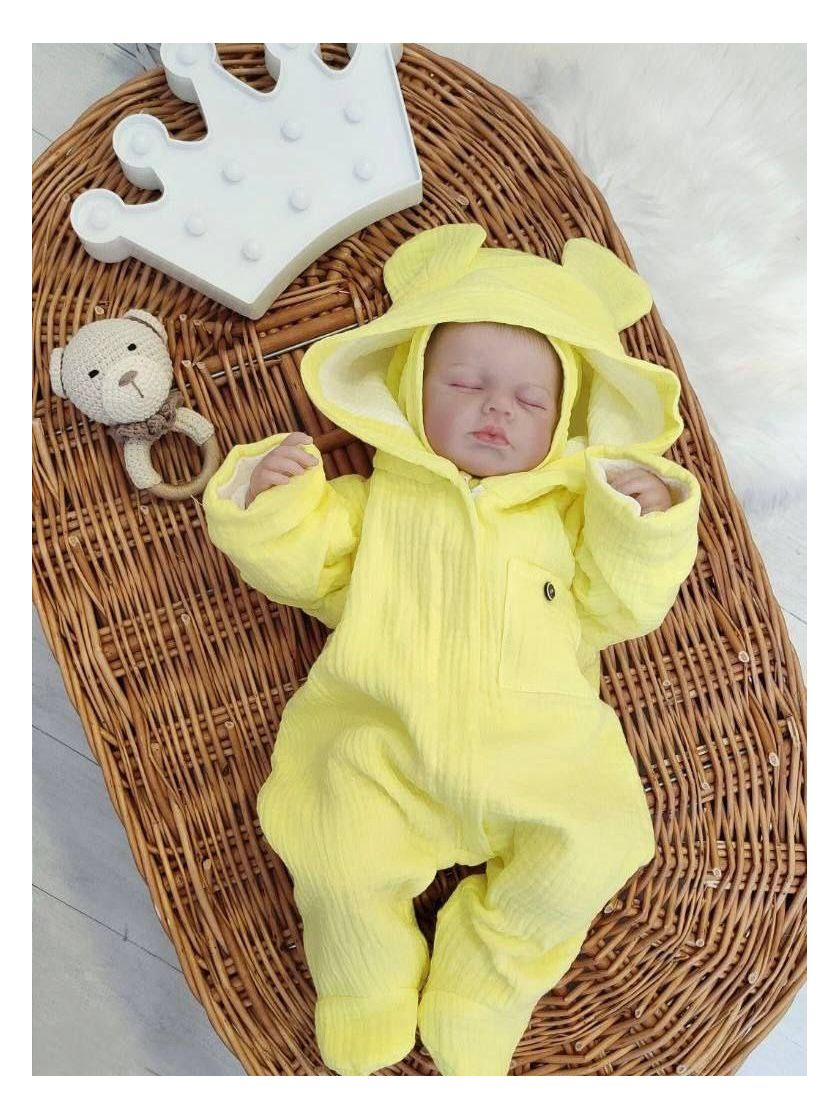 ❤ Мусліновий ромпер з шапочкою, 0-3 міс. Колір - Жовтий (#27130109) ✓ Anna Konvert