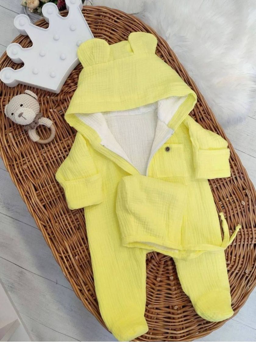 ❤ Мусліновий ромпер з шапочкою, 0-3 міс. Колір - Жовтий (#27130109) ✓ Anna Konvert