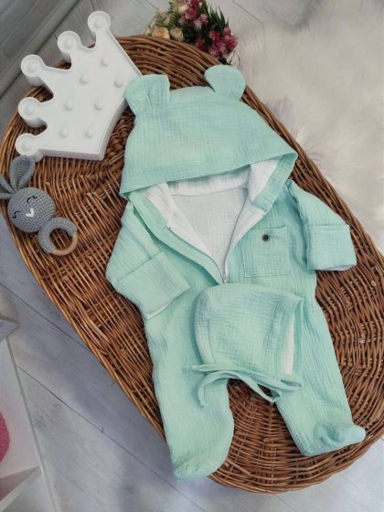 ❤ Мусліновий ромпер з шапочкою, 0-3 міс. Колір - М'ятний (#24141624) ✓ Anna Konvert 2