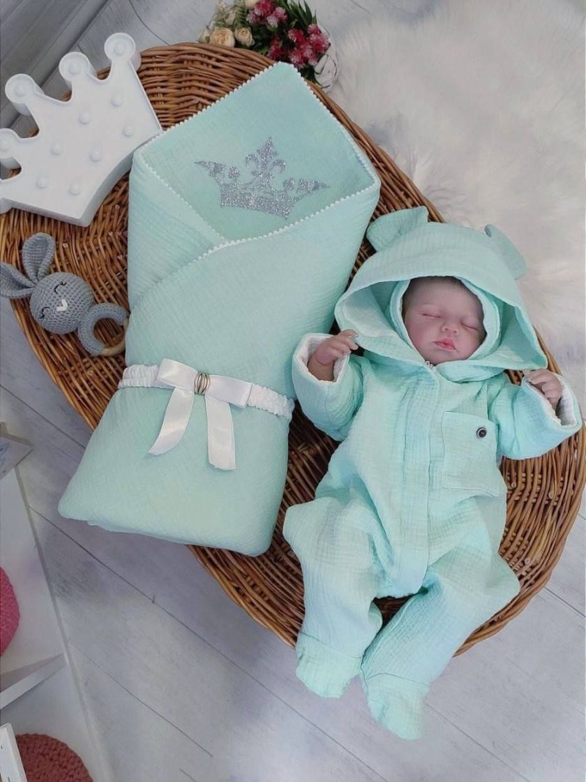❤ Мусліновий ромпер з шапочкою, 0-3 міс. Колір - М'ятний (#24141624) ✓ Anna Konvert