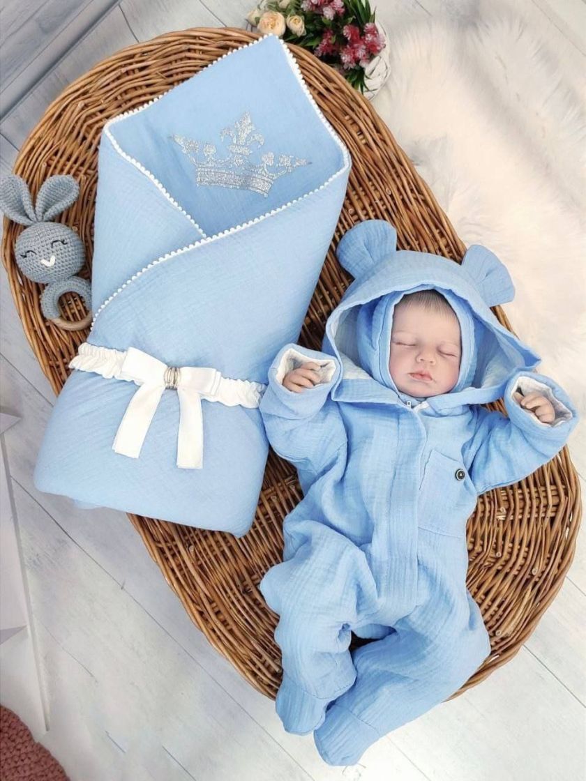 ❤ Мусліновий ромпер з шапочкою, 0-3 міс. Колір - Блакитний (#88616144) ✓ Anna Konvert