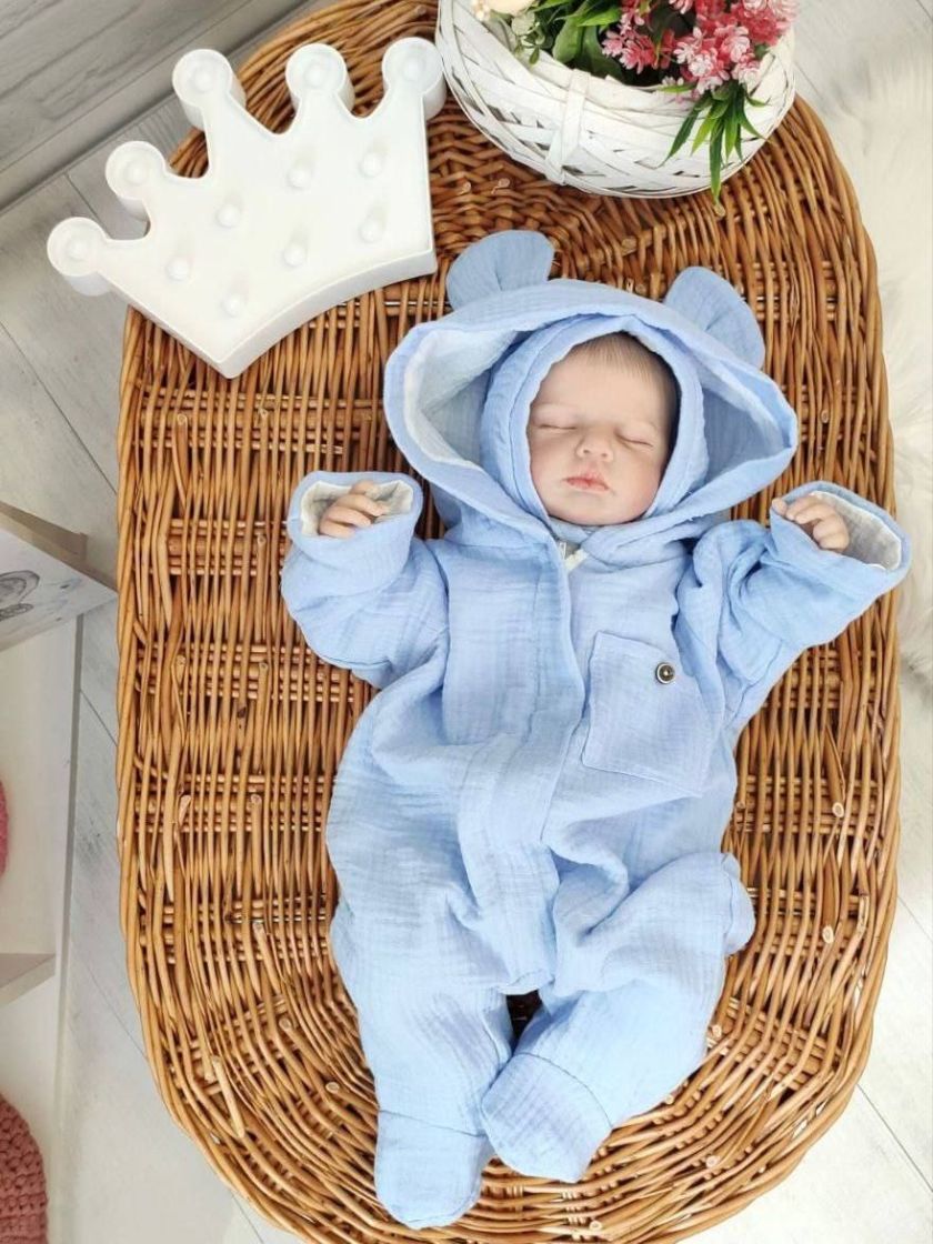 ❤ Мусліновий ромпер з шапочкою, 0-3 міс. Колір - Блакитний (#88616144) ✓ Anna Konvert