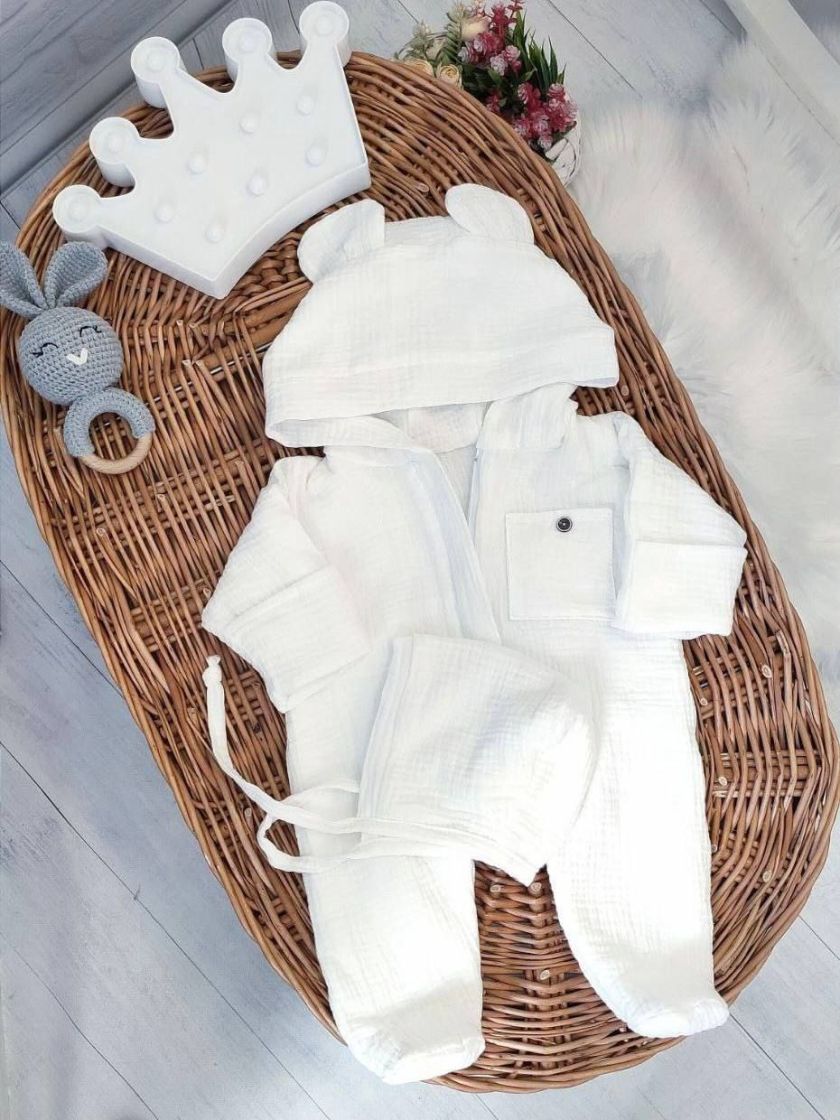 ❤ Мусліновий ромпер з шапочкою, 0-3 міс. Колір - Молочний (#4135689) ✓ Anna Konvert