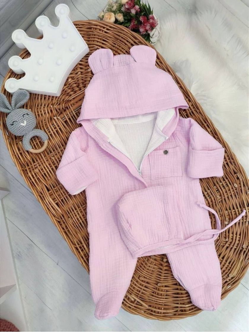 ❤ Мусліновий ромпер з шапочкою, 0-3 міс. Колір - НІжно-рожевий (#40086887) ✓ Anna Konvert