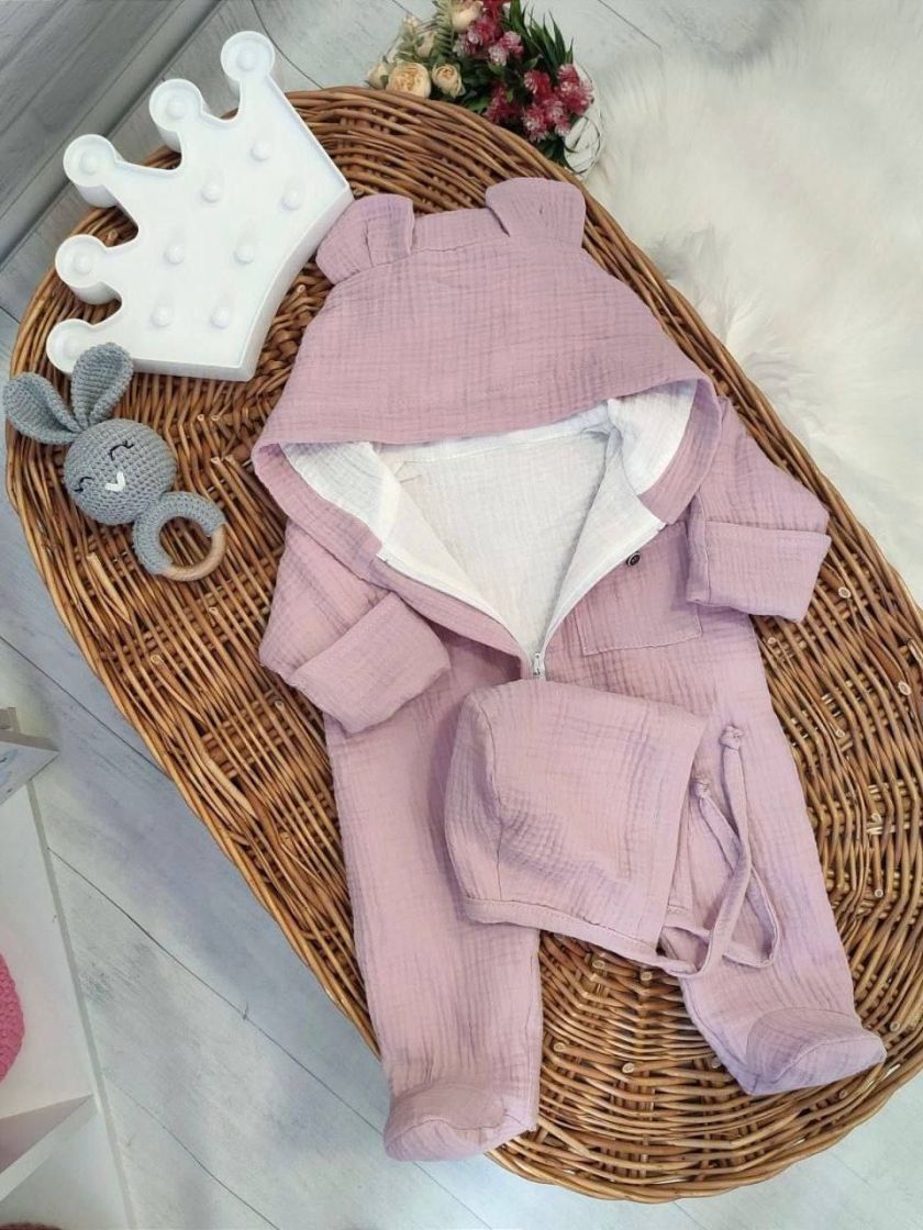 ❤ Мусліновий ромпер з шапочкою, 0-3 міс. Колір - Пильна троянда (#43748963) ✓ Anna Konvert