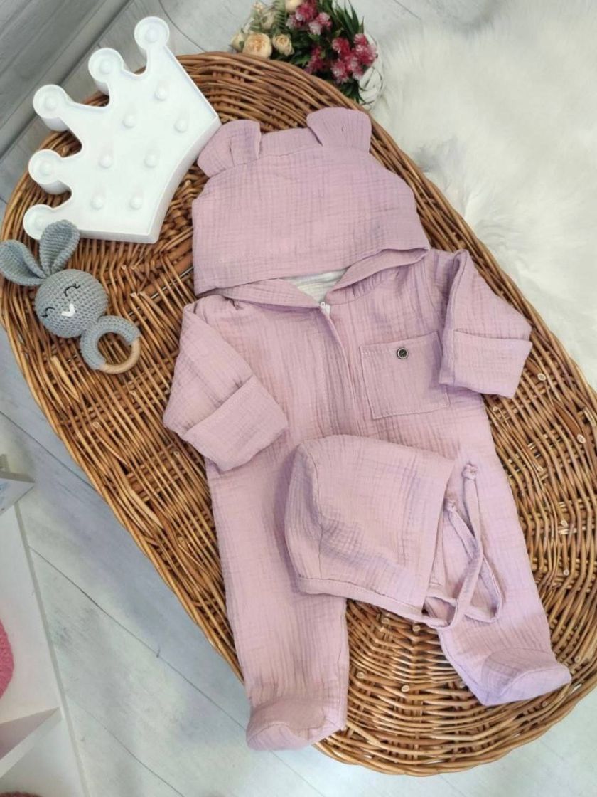 ❤ Мусліновий ромпер з шапочкою, 0-3 міс. Колір - Пильна троянда (#43748963) ✓ Anna Konvert