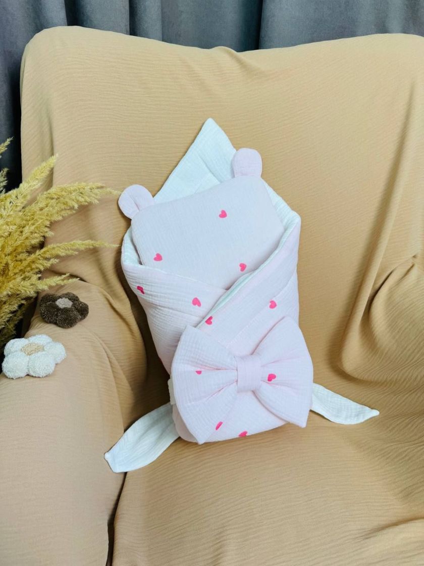 ❤ Мусліновий конверт з подушкою. Принт - Сердечки на рожевому (#18627938) ✓ Anna Konvert