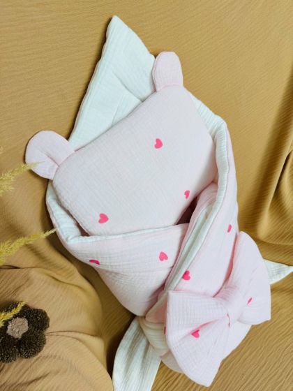 ❤ Мусліновий конверт з подушкою. Принт - Сердечки на рожевому (#18627938) ✓ Anna Konvert 2