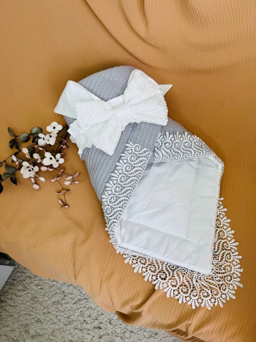 ❤ Конверт-плед Косичка з мереживом. Колір - Сірий (#96571699) ✓ Anna Konvert