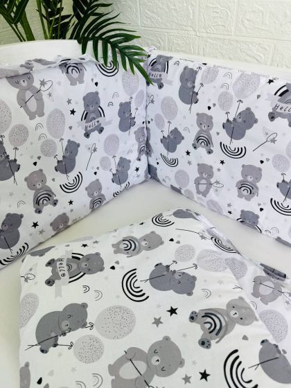 ❤ Бортики-суцільні на 4 боки ліжка, на завʼязках. Принт - Ведмедик з веселками сірий (#1353147) ✓ Anna Konvert 2