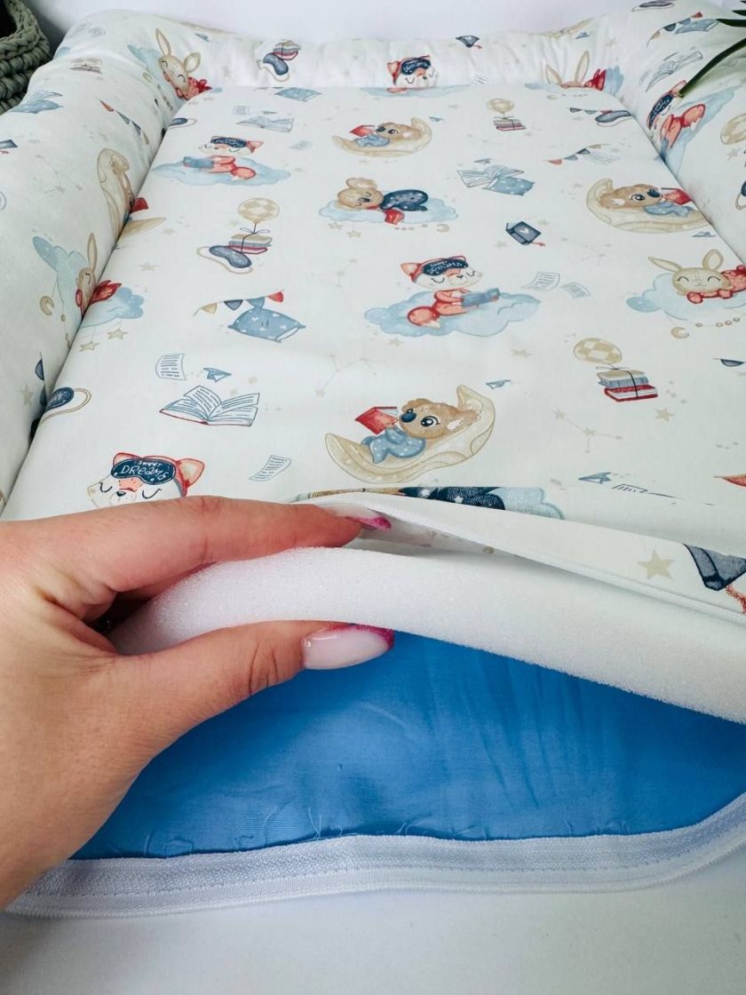 ❤ Матрасик у пеленатор, на блискавці, поролон з'ємний, 55см на 70см. Принт - Коала на хмаринці, блакитний однотон (#98878085) ✓
