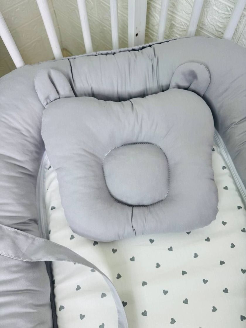 ❤ Кокон-гніздечко з ручками. Принт - Сірі дрібні сердечка з сірим однотоном (#68820608) ✓ Anna Konvert