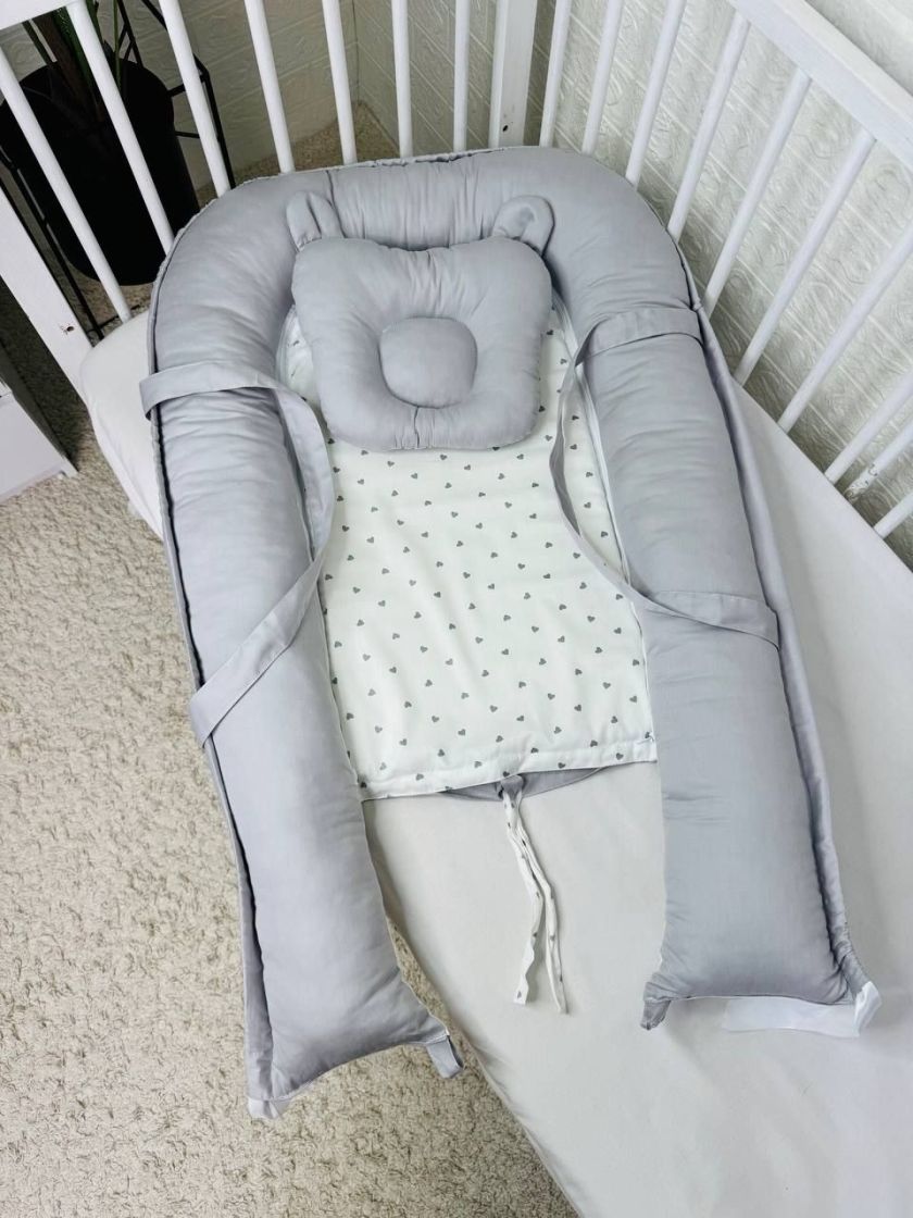 ❤ Кокон-гніздечко з ручками. Принт - Сірі дрібні сердечка з сірим однотоном (#68820608) ✓ Anna Konvert