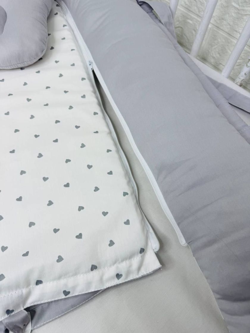 ❤ Кокон-гніздечко з ручками. Принт - Сірі дрібні сердечка з сірим однотоном (#68820608) ✓ Anna Konvert