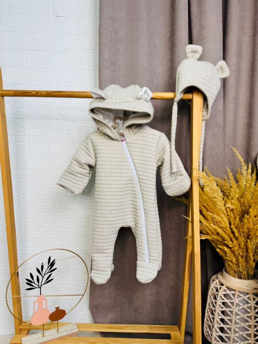 ❤ Комбінезон на виписку з шапочкою в квадратик, Розмір 0-4 міс. Колір - Капучино (#77576667) ✓ Anna Konvert