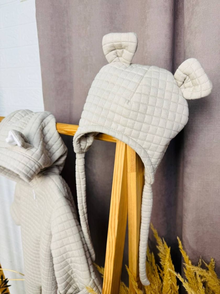 ❤ Комбінезон на виписку з шапочкою в квадратик, Розмір 0-4 міс. Колір - Капучино (#77576667) ✓ Anna Konvert