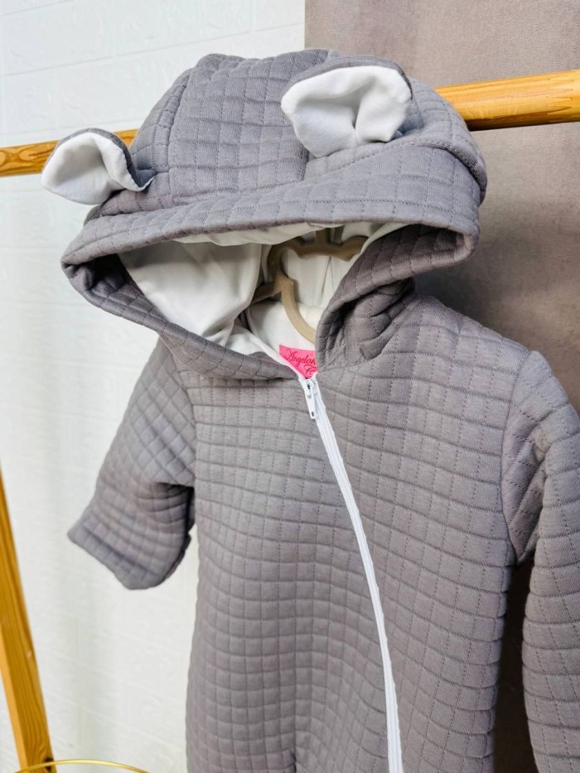 ❤ Комбінезон на виписку з шапочкою в квадратик, Розмір 0-4 міс. Колір - Сірий (#77576660) ✓ Anna Konvert