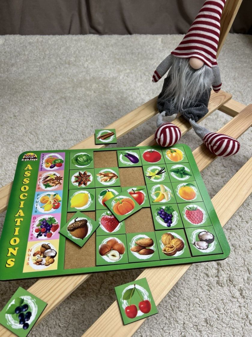 ❤ Сортер дерев'яний: Асоціації Дитяча розвиваюча гра - навчальна. Тип - Горішки (#ПСД134-1) ✓ Anna Konvert