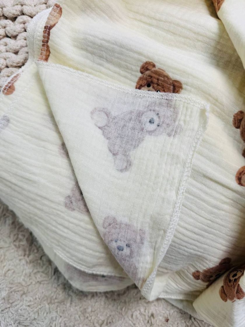 ❤ Пелюшки муслінові чотирьохшарові, жатка. Принт - Ведмедики Тедді на пісочному. Розмір - 90*135см (#93443024) ✓ Anna Konvert