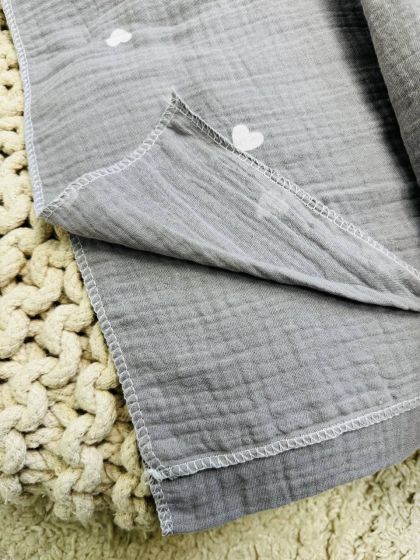 ❤ Пелюшки муслінові чотирьохшарові, жатка. Принт - Сердця білі на сірому. Розмір - 90*135см (#7383660) ✓ Anna Konvert 2