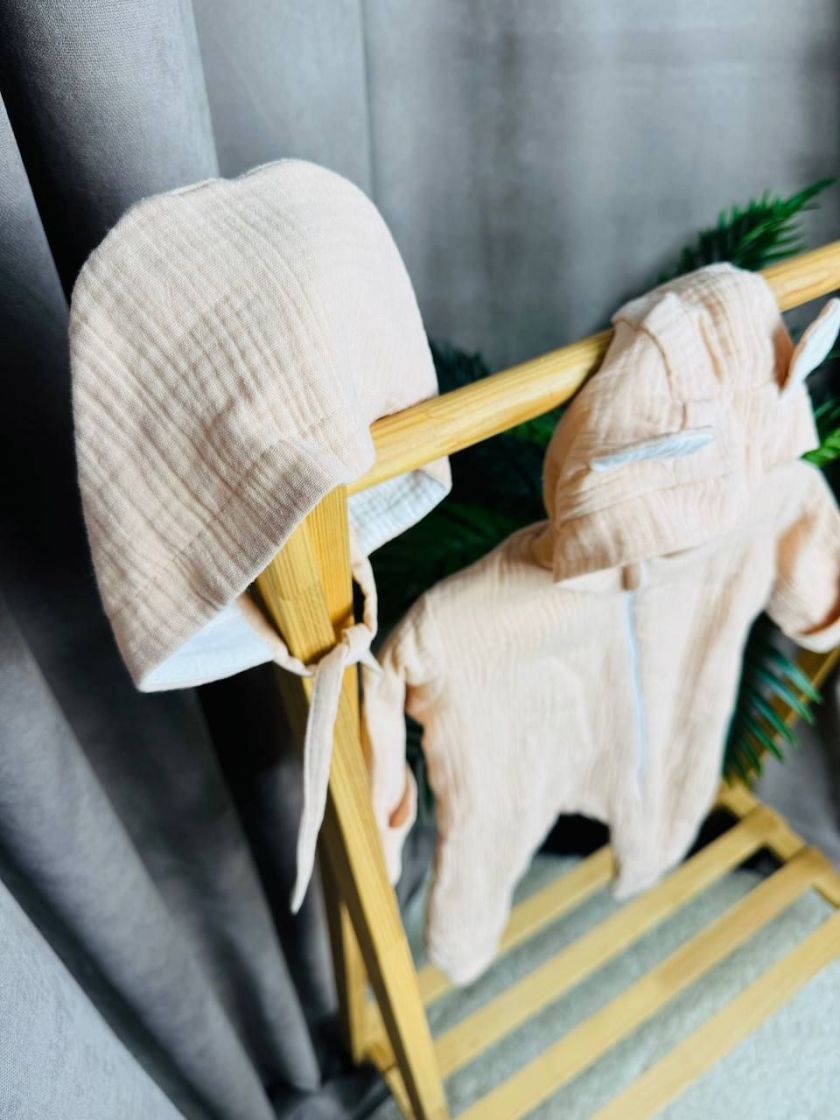 ❤ Мусліновий комбінезон з шапочкою, 0-3місяці. Колір - Бежевий (#6787061) ✓ Anna Konvert