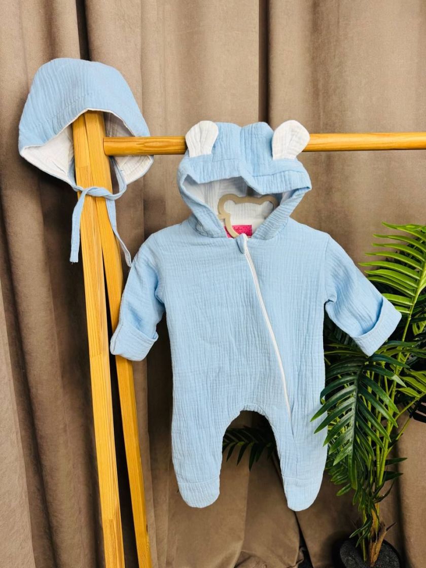 ❤ Мусліновий комбінезон з шапочкою, 0-3місяці. Колір - Блакитний (#15691199) ✓ Anna Konvert