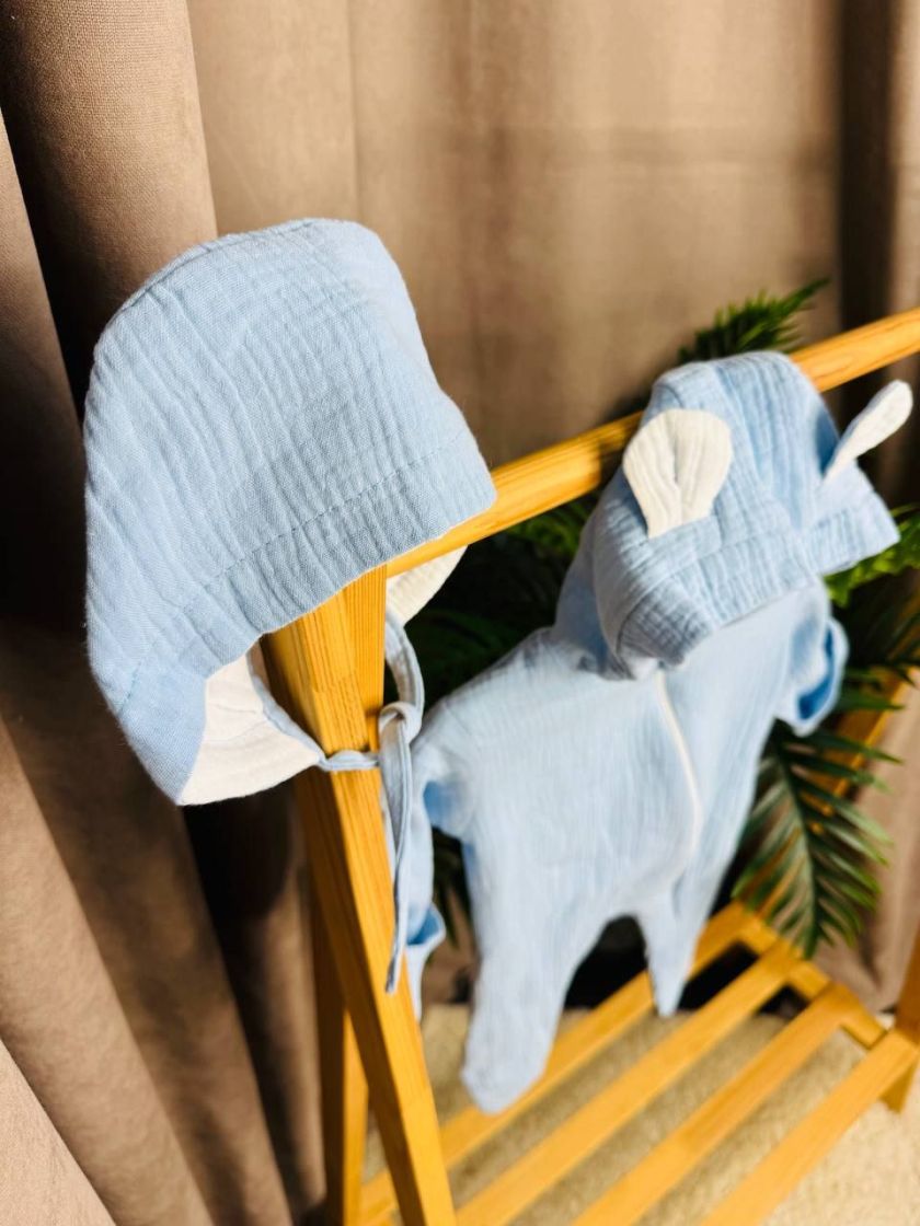 ❤ Мусліновий комбінезон з шапочкою, 0-3місяці. Колір - Блакитний (#15691199) ✓ Anna Konvert