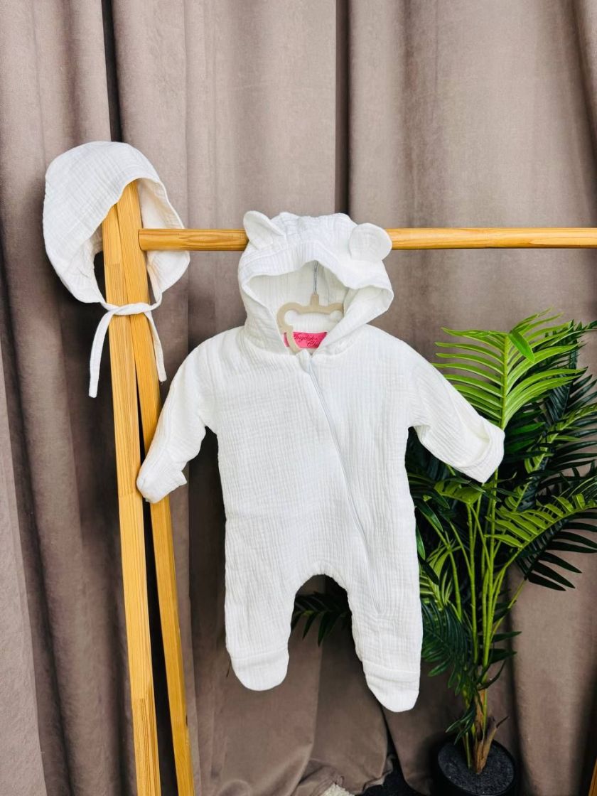 ❤ Мусліновий комбінезон з шапочкою, 0-3місяці. Колір - Молочний (#59801124) ✓ Anna Konvert