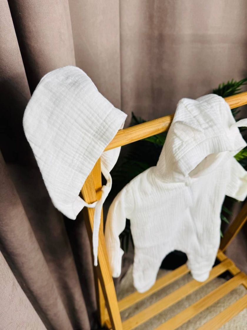 ❤ Мусліновий комбінезон з шапочкою, 0-3місяці. Колір - Молочний (#59801124) ✓ Anna Konvert