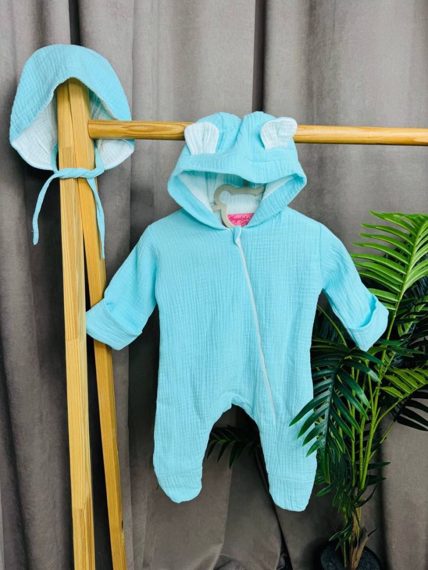 ❤ Мусліновий комбінезон з шапочкою, 0-3місяці. Колір - Бірюзовий (#11419179) ✓ Anna Konvert