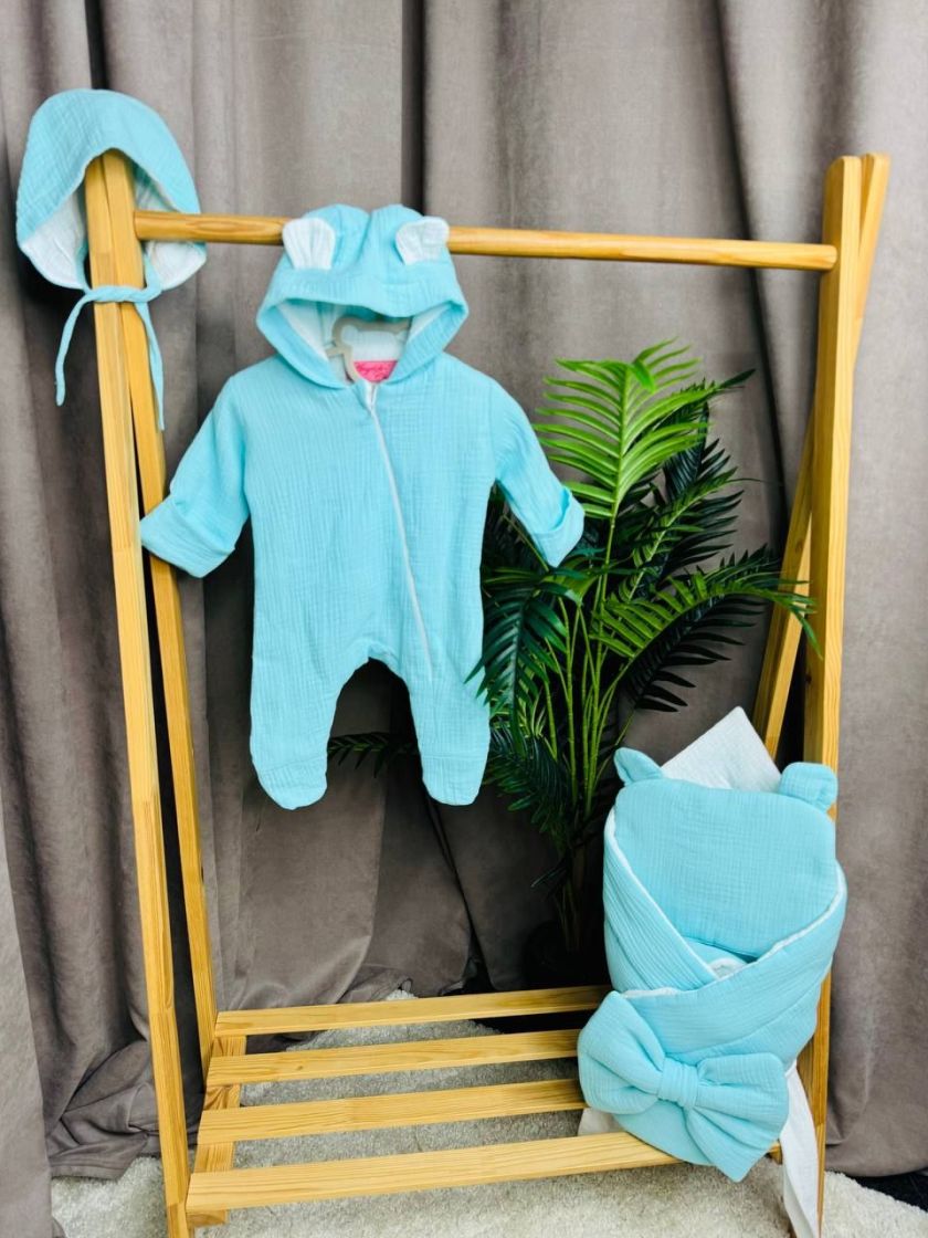❤ Мусліновий комбінезон з шапочкою, 0-3місяці. Колір - Бірюзовий (#11419179) ✓ Anna Konvert