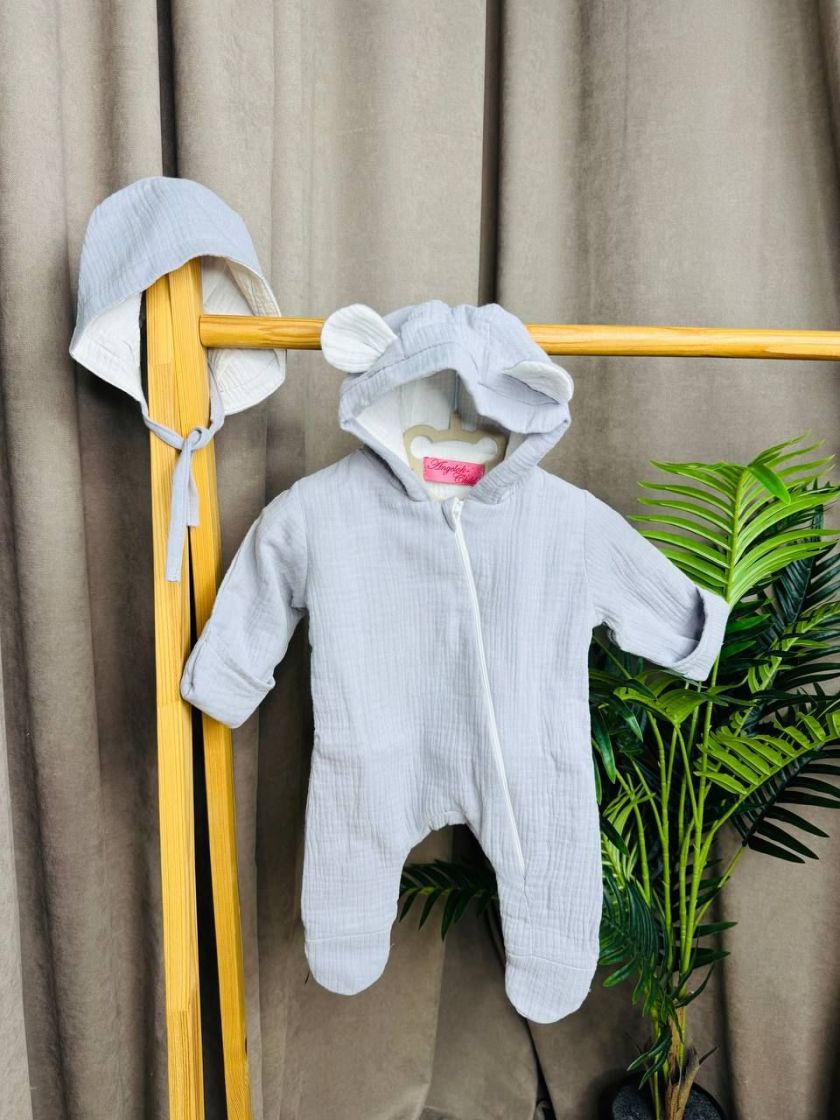 ❤ Мусліновий комбінезон з шапочкою, 0-3місяці. Колір - Сірий (#89256117) ✓ Anna Konvert